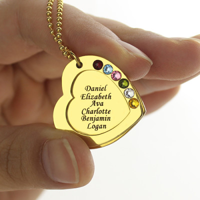 Heart Birthstones Necklace For Mother In Gold - Custom Jewellery By All Uniqueness