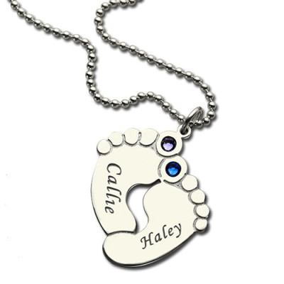 Baby Feet Name Necklace with Birthstone Silver - Custom Jewellery By All Uniqueness
