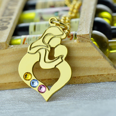 Mother Child Necklace with Birthstone Gold Plated Silver - Custom Jewellery By All Uniqueness