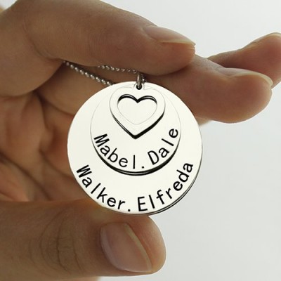 Disc Family Pendant Necklace Engraved Names in Silver - Custom Jewellery By All Uniqueness
