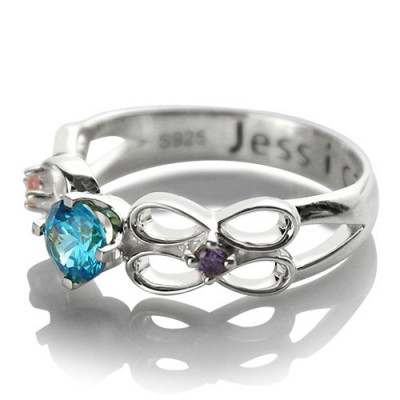 Customised Infinity Promise Ring With Name Birthstone for Her Silver - Custom Jewellery By All Uniqueness