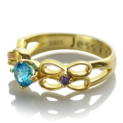 Birthstone Infinity Promise Ring With Name Gold Plated - Custom Jewellery By All Uniqueness