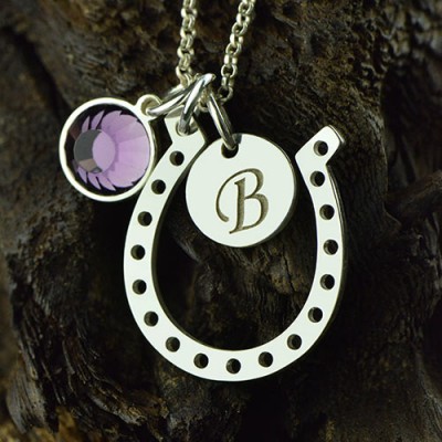 Horseshoe Good Luck Necklace with Initial Birthstone Charm - Custom Jewellery By All Uniqueness