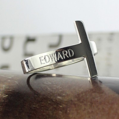 Engraved Name Cross Rings Silver - Custom Jewellery By All Uniqueness