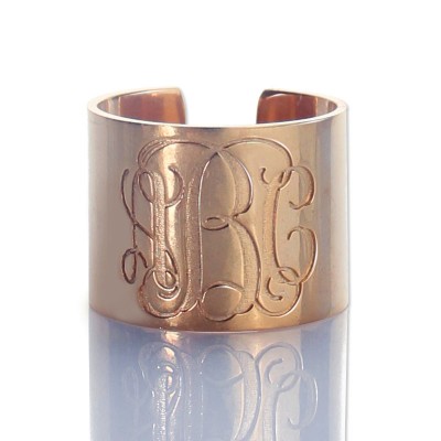 Engraved Monogram Cuff Ring Rose Gold - Custom Jewellery By All Uniqueness