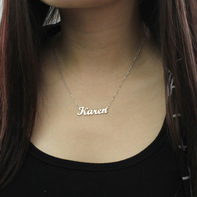 Solid White Gold Plated Karen Style Name Necklace - Custom Jewellery By All Uniqueness