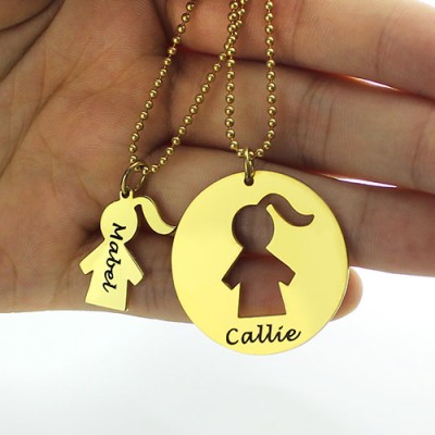 Mother and Child Necklace Set with Name Gold Plated - Custom Jewellery By All Uniqueness