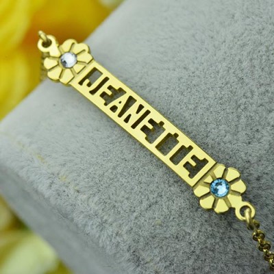 Birthstone Name Bracelet for Her Gold Plated - Custom Jewellery By All Uniqueness