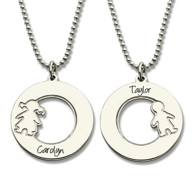 Circle Necklace With Engraved Children Name Charms Silver - Custom Jewellery By All Uniqueness