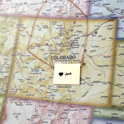 Custom Colorado State Shaped Necklaces With Heart Name Rose Gold - Custom Jewellery By All Uniqueness