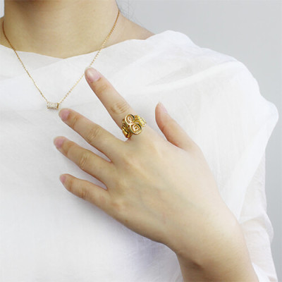 Interlocking Three Initials Monogram Ring Gold Plated - Custom Jewellery By All Uniqueness