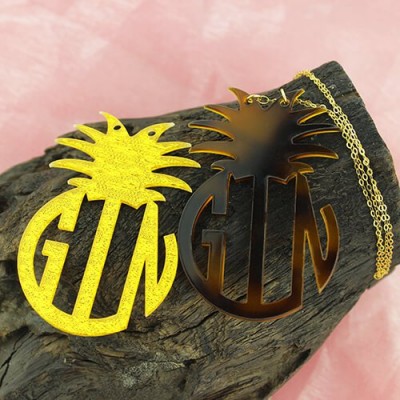 Acrylic Block Monogram Pineapple Necklace - Custom Jewellery By All Uniqueness