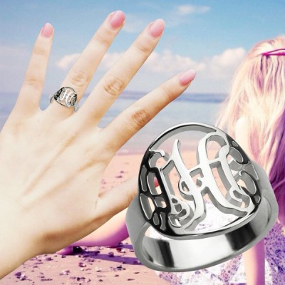 Cut Out Monogram Initial Ring Silver - Custom Jewellery By All Uniqueness