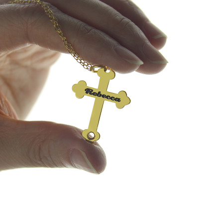 Gold Plated 925 Silver Rebecca Font Cross Name Necklace - Custom Jewellery By All Uniqueness