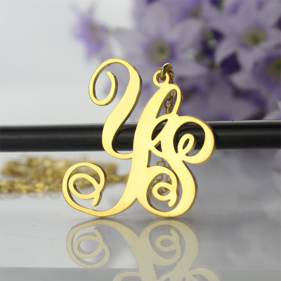 Gold Plated Vine Font 2 Initial Monogram Necklace - Custom Jewellery By All Uniqueness