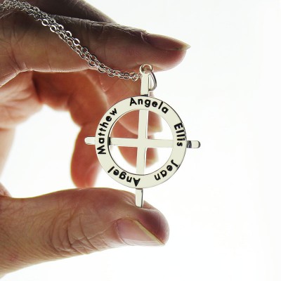 Silver Latin Style Circle Cross Necklace with Any Names - Custom Jewellery By All Uniqueness