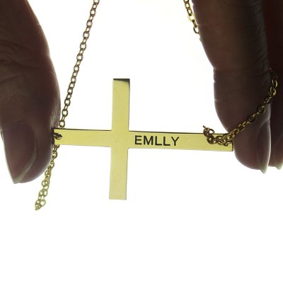 Gold Plated Silver Latin Cross Necklace Engraved Name 1.25" - Custom Jewellery By All Uniqueness