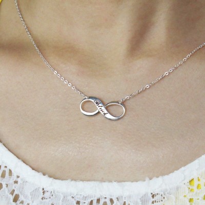 Engraved Name Infinity Necklace Silver - Custom Jewellery By All Uniqueness