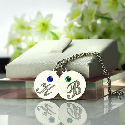 Disc Necklace with Initial Birthstone - Custom Jewellery By All Uniqueness