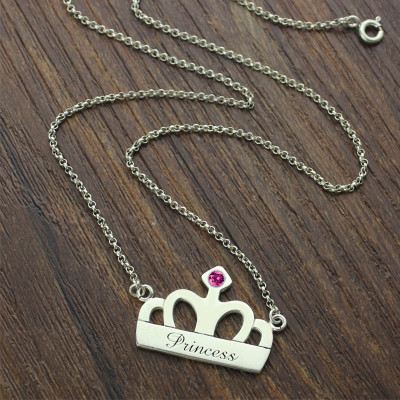 Crown Charm Neckalce with Birthstone Name Silver - Custom Jewellery By All Uniqueness