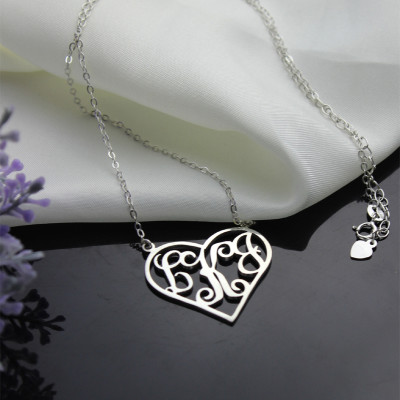 Solid White Gold Initial Monogram Heart Necklace - Custom Jewellery By All Uniqueness
