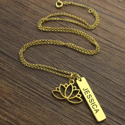 Yoga Lotus Flower Bar Necklace Gold plated - Custom Jewellery By All Uniqueness