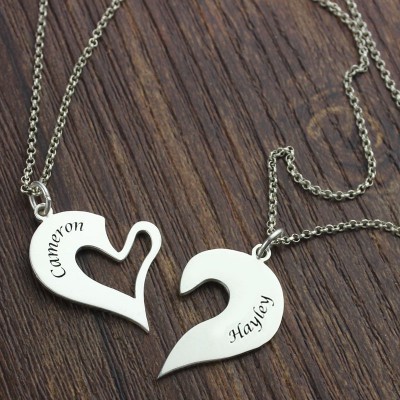 Breakable Heart Name Necklace for Couples Silver - Custom Jewellery By All Uniqueness