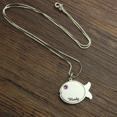 Fish Necklace Engraved Name Silver - Custom Jewellery By All Uniqueness