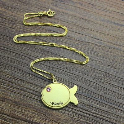 Kids Fish Name Necklace Gold Plated - Custom Jewellery By All Uniqueness