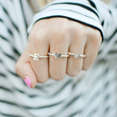 Stackable Midi Initial Ring Silver - Custom Jewellery By All Uniqueness