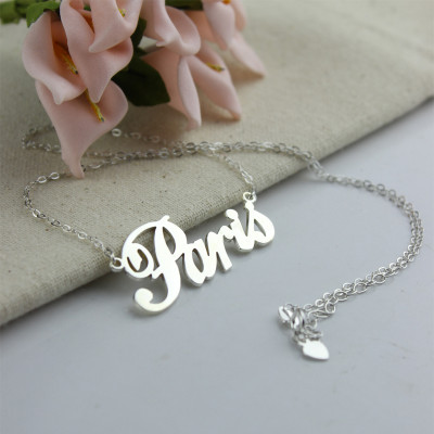 Paris Hilton Style Name Necklace Solid White Gold Plated - Custom Jewellery By All Uniqueness