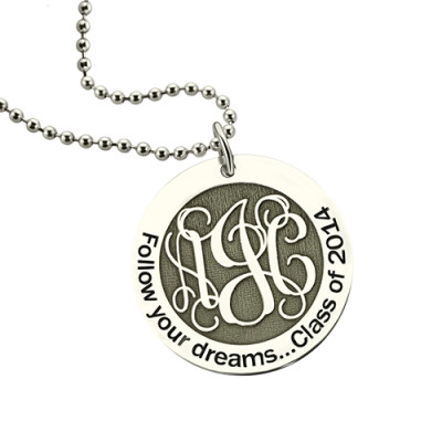 Class Graduation Monogram Necklace Silver - Custom Jewellery By All Uniqueness