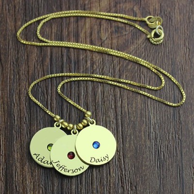 Mother s Disc and Birthstone Charm Necklace Gold Plated - Custom Jewellery By All Uniqueness