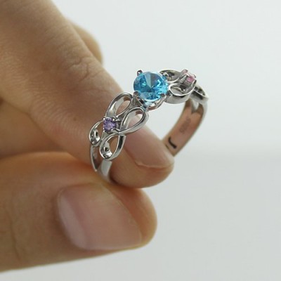 Customised Infinity Promise Ring With Name Birthstone for Her Silver - Custom Jewellery By All Uniqueness