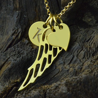 Good Luck Angel Wing Necklace with Initial Charm Gold Plated - Custom Jewellery By All Uniqueness