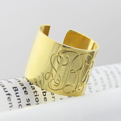 Script Monogram Cuff Ring Gifts Gold Plated - Custom Jewellery By All Uniqueness