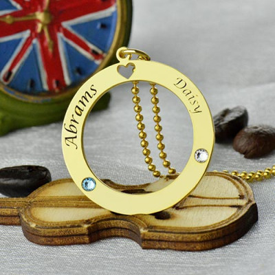 Circle of Love Name Necklace with Birthstone Gold Plated Silver - Custom Jewellery By All Uniqueness