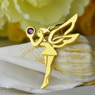 Fairy Birthstone Necklace for Girlfriend Gold Plated Silver 925 - Custom Jewellery By All Uniqueness