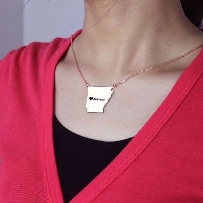 Custom AR State USA Map Necklace With Heart Name Rose Gold - Custom Jewellery By All Uniqueness
