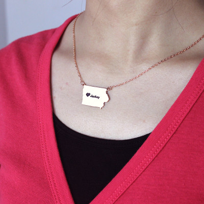 Iowa State USA Map Necklace With Heart Name Rose Gold - Custom Jewellery By All Uniqueness