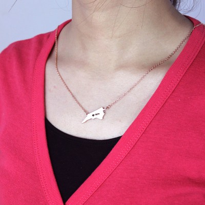 NC State USA Map Necklace With Heart Name Rose Gold - Custom Jewellery By All Uniqueness