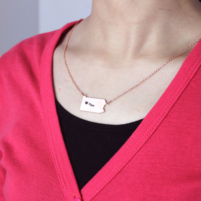 PA State USA Map Necklace With Heart Name Rose Gold - Custom Jewellery By All Uniqueness