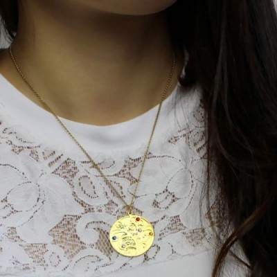 Gold Plated Family Tree Birthstone Name Necklace - Custom Jewellery By All Uniqueness