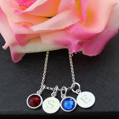Double Initial Charm Necklace with Birthstone - Custom Jewellery By All Uniqueness