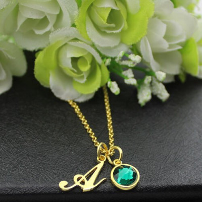 Custom Birthstone Initial Necklace Gold Plated - Custom Jewellery By All Uniqueness