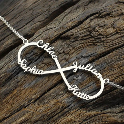 Silver Infinity Symbol Necklace 4 Names - Custom Jewellery By All Uniqueness