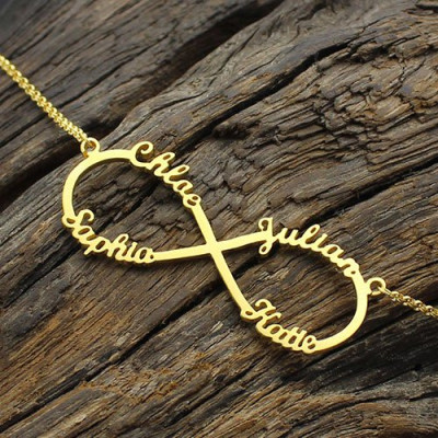 Custom Gold Plated Infinity Necklace 4 Names - Custom Jewellery By All Uniqueness