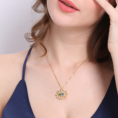 Double Flower Pendant with Birthstone Gold Plated Silver - Custom Jewellery By All Uniqueness