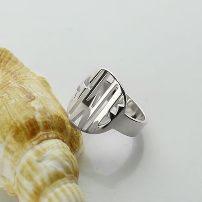 Cut Out Block Monogram Ring Silver - Custom Jewellery By All Uniqueness