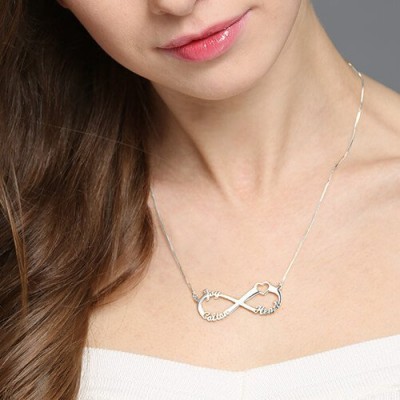 Heart Infinity Necklace 3 Names Silver - Custom Jewellery By All Uniqueness